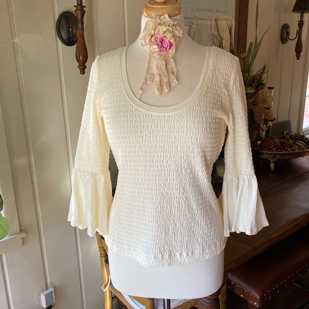 Anthropologie Cream Textured Blouse